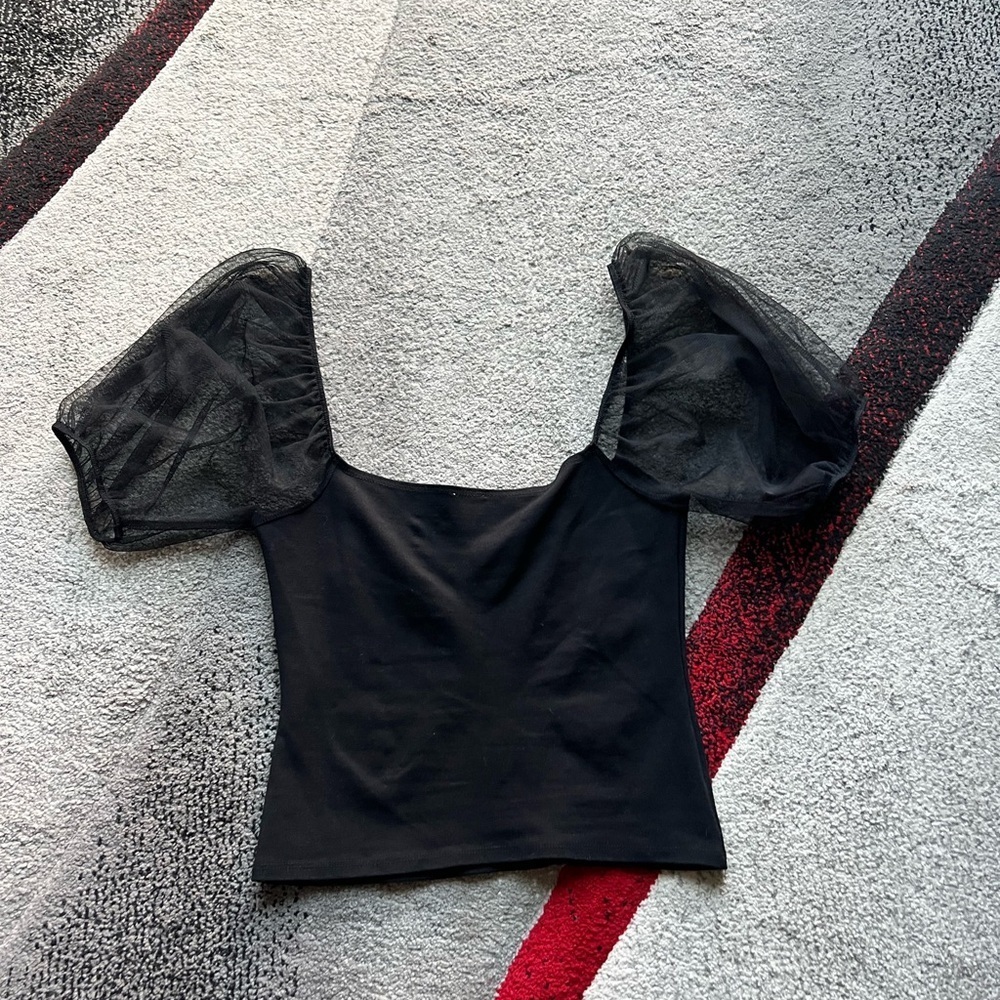 Intimately Free People Black Sheer Puff Sleeve Top - Picture 5 of 5